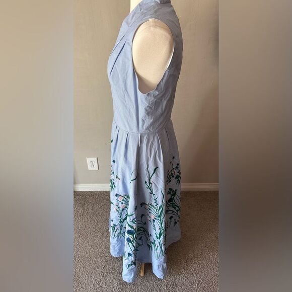 Lela Rose Blue Checker Flower Embroidered Sleeveless Maxi Women's Dress size 10 - Picture 4 of 12